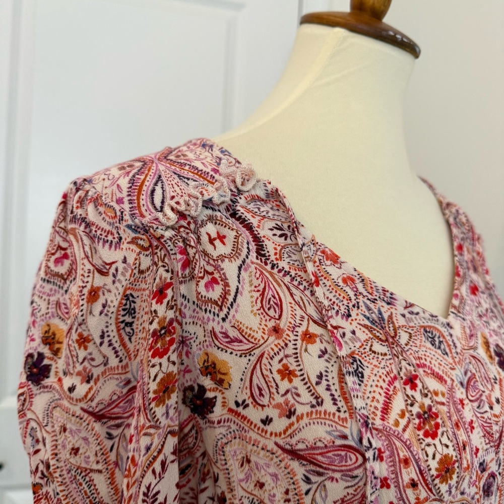 Dear John Pink Paisley V-Neck Blouse Peasant - Picture 6 of 12